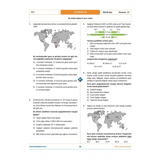 Coğrafyanın Kodları TYT Coğrafya Çözümlü 50 Deneme KR Akademi Yayınları