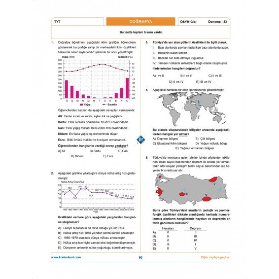 Coğrafyanın Kodları TYT Coğrafya Çözümlü 50 Deneme KR Akademi Yayınları