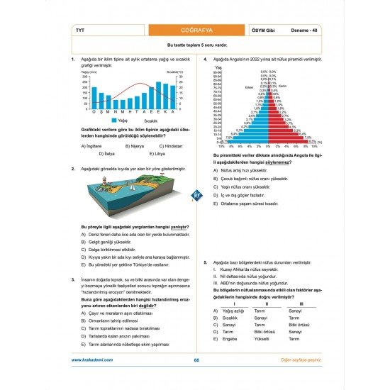 Coğrafyanın Kodları TYT Coğrafya Çözümlü 50 Deneme KR Akademi Yayınları