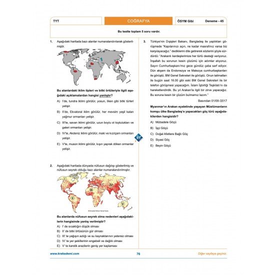 Coğrafyanın Kodları TYT Coğrafya Çözümlü 50 Deneme KR Akademi Yayınları