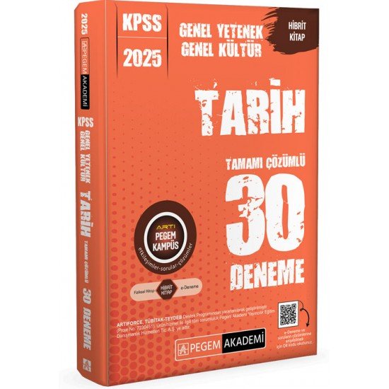 Pegem Akademi 2025 KPSS Genel Yetenek Genel Kültür Tarih Tamamı Çözümlü 30 Deneme