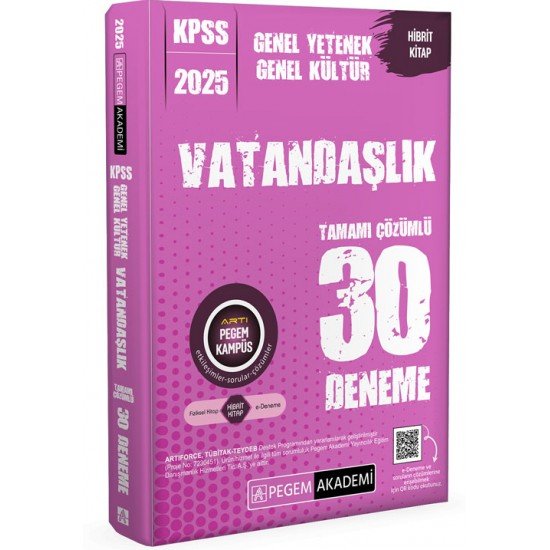 Pegem Akademi 2025 KPSS Genel Yetenek Genel Kültür Vatandaşlık Tamamı Çözümlü 30 Deneme