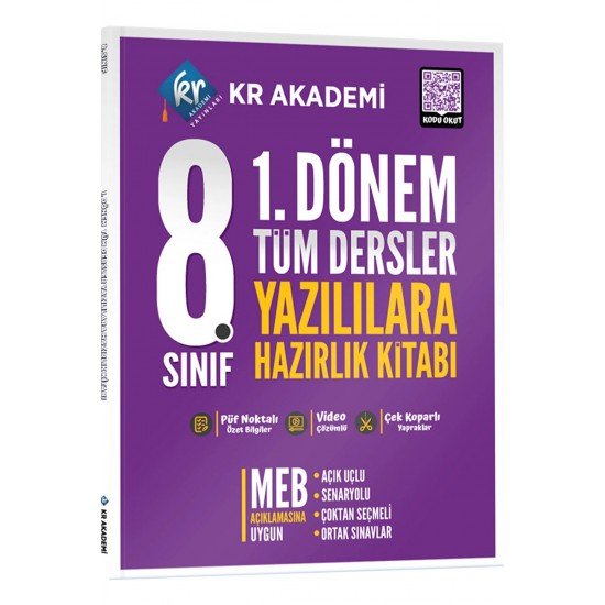 8. Sınıf 1. Dönem Tüm Dersler Yazılılara Hazırlık Kitabı KR Akademi Yayınları