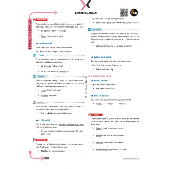 Gamze Hoca Türkçenin Matematiği TYT Türkçe Full Tekrar Video Ders Kitabı F10 Yayınları