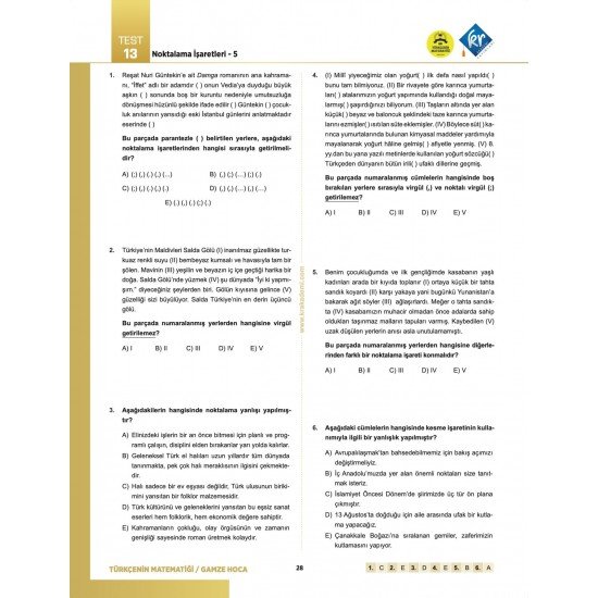 Gamze Hoca Türkçenin Matematiği Tüm Sınavlar İçin Dil Bilgisi Soru Bankası