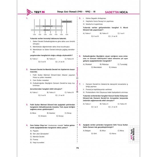 Sadettin Hoca AYT Tarih Soru Bankası