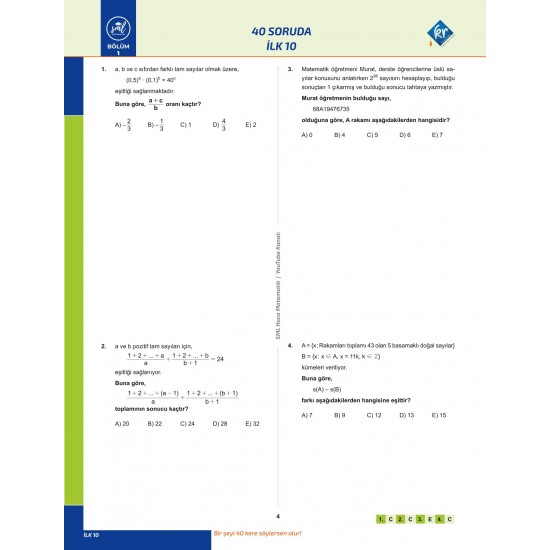 SML Hoca AYT Matematik 40 Soru Serisi Video Soru Kitabı