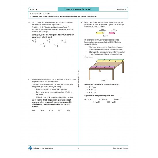 TYT Şöhretler Karması Matematik 10 Deneme KR Akademi Yayınları