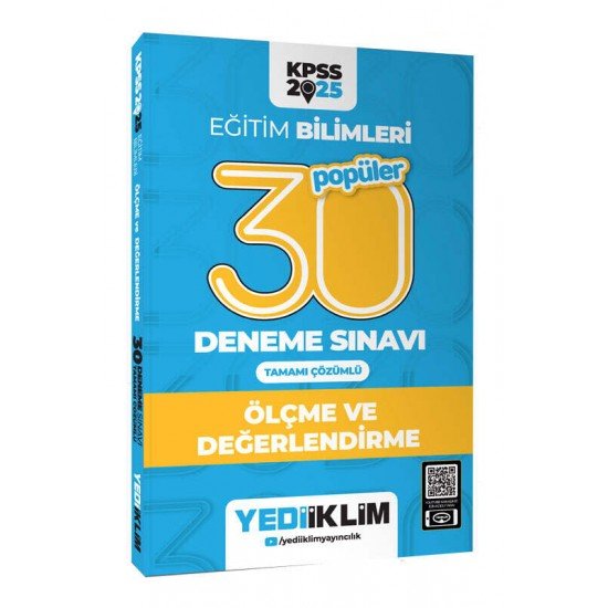 Yediiklim Yayınları 2025 KPSS Eğitim Bilimleri 30 Popüler Ölçme ve Değerlendirme Tamamı Çözümlü Deneme Sınavı