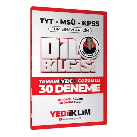 Yediiklim Yayınları 2025 KPSS MSÜ TYT Dil Bilgisi Tamamı Video Çözümlü Tüm Sınavlar için 30 Deneme