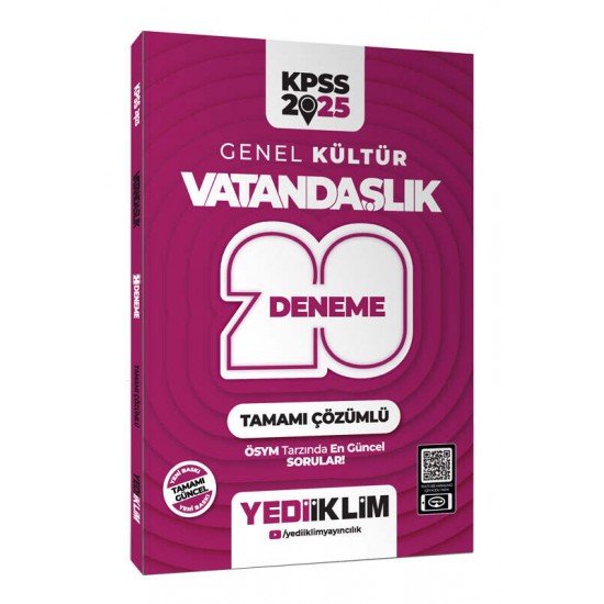 Yediiklim Yayınları 2025 KPSS Genel Kültür Vatandaşlık Tamamı Çözümlü 20 Deneme