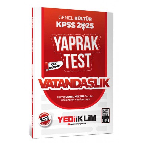 Yediiklim Yayınları 2025 KPSS Genel Kültür Vatandaşlık Çek Kopart Yaprak Test