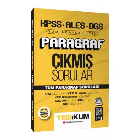 Yediiklim Yayınları 2025 KPSS ALES DGS Tüm Adaylar İçin Paragraf Tamamı PDF Çözümlü Çıkmış Sorular