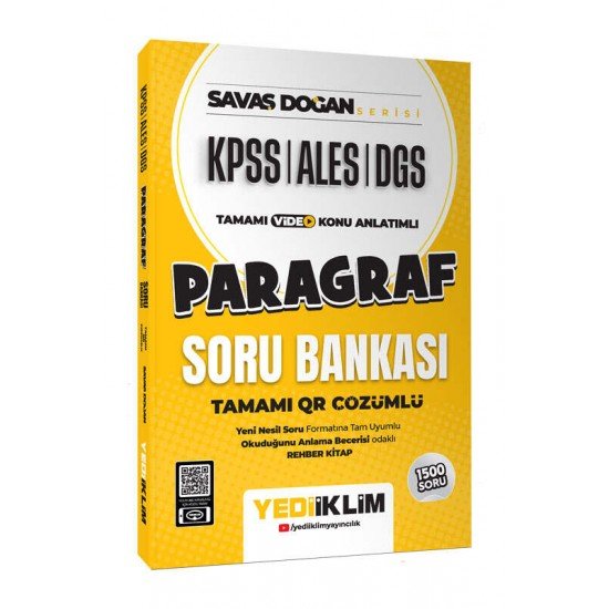 Yediiklim Yayınları KPSS ALES DGS Savaş Doğan Serisi Paragraf Tamamı Video Konu Anlatımlı ve Tamamı QR Çözümlü Soru Bankası