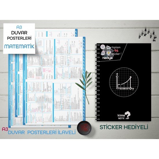 Kime Note TYT Kareli Matematik Okul Defteri Konu Anlatımlı 3 Büyük Poster ve 96 Sticker Hediye 9-10-11-12.Sınıfa Uygun